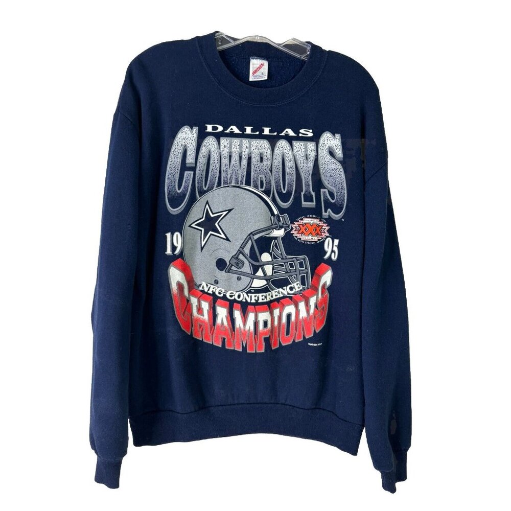 VTG Dallas Cowboys Large Blue NFC Conference 1995 Sweatshirt Jerzees USA  GUC